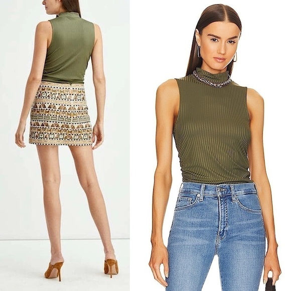 NWT VERONICA BEARD Shimmering Rib Knit Jersey Ruched Sleeveless Mockneck Top S - Picture 4 of 8